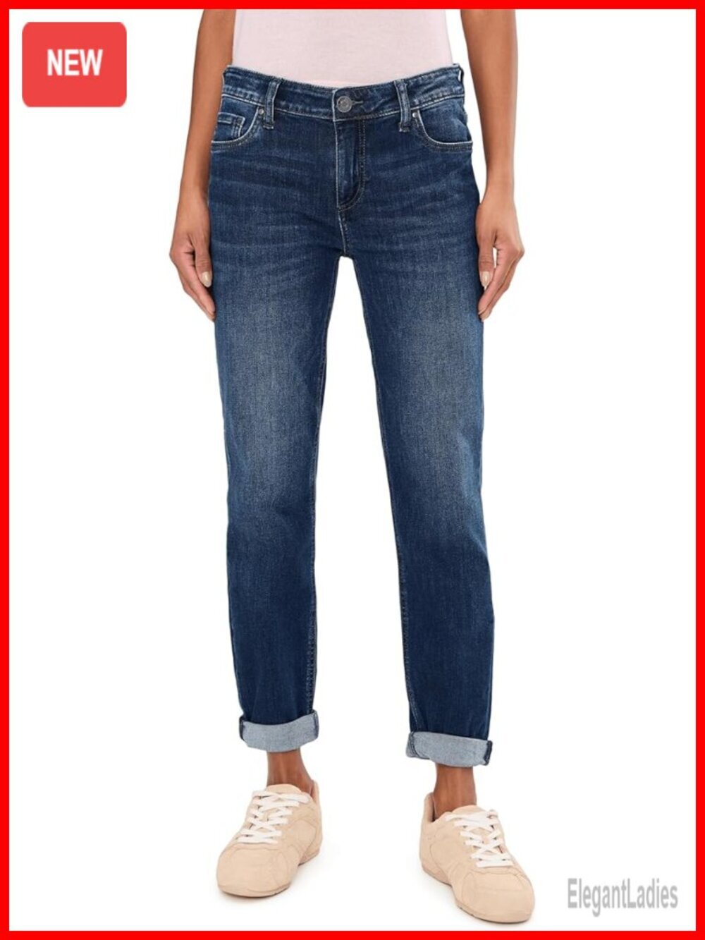 Relaxed Fit Boyfriend Jeans with Cuffed Leg
